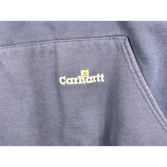 VTG 90s Carhartt Hoodie Pullover Spellout Sweatshirt Workwear K132 Navy Mens 2XL - Picture 6 of 8